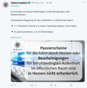 Twitter Meldung der Polizei Frankfurt